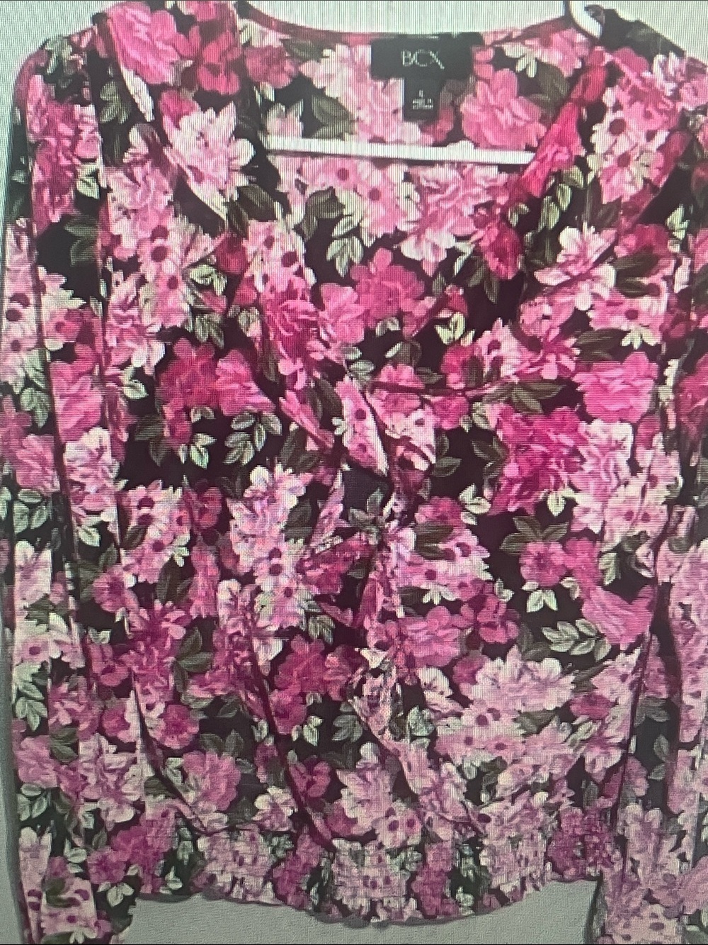 BCX Black and Pink Floral V-Neck Top